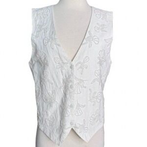 Vintage 90's Women's Large Ivory Neutral Beaded‎ cotton vest Cottage core Artsy